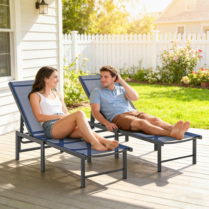 Set of Two Reclining Sun Loungers - Dark Blue