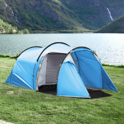 2-3 Man Tunnel Tent with Vestibule, Weather-Resistant Camping Tent with Air Vents for Fishing Hiking, Light Blue & Grey