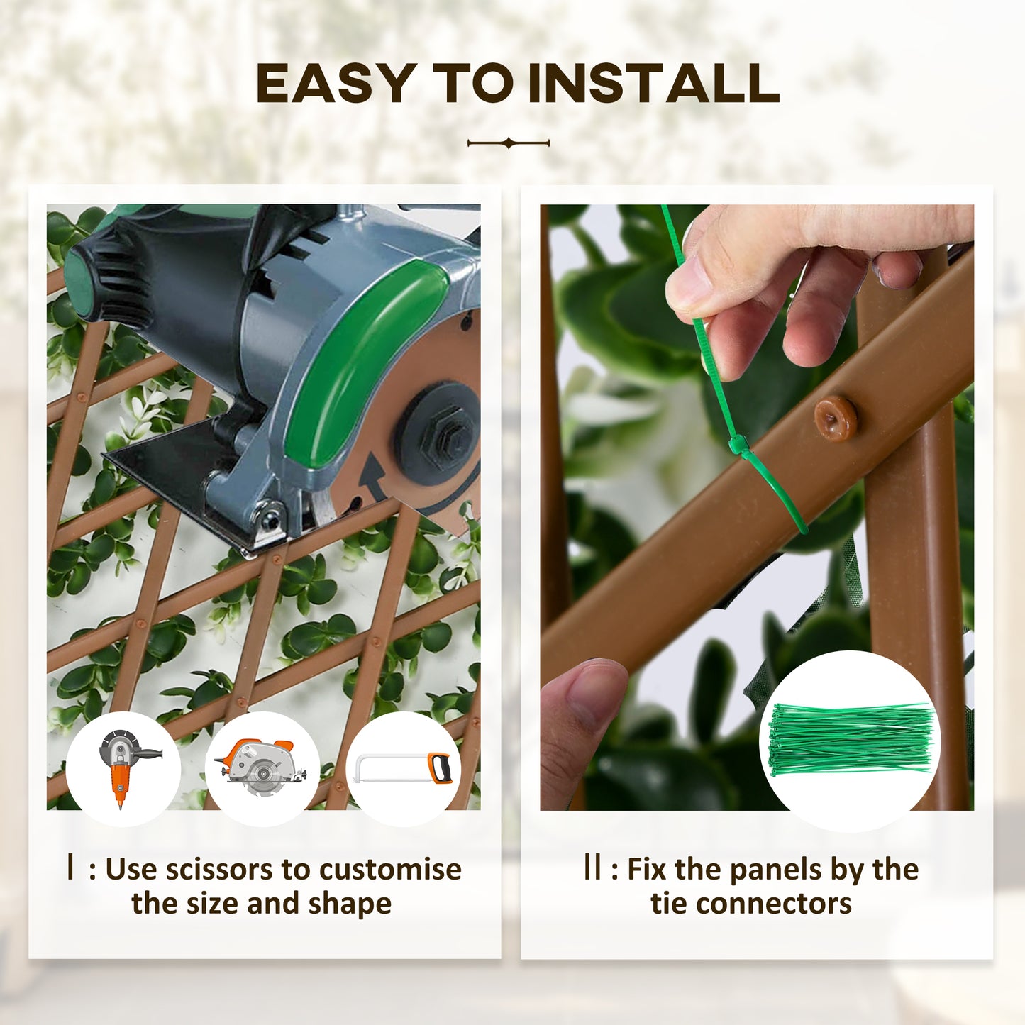 2pc Expanding Garden Trellis, 2 x 1m Faux Decorative Privacy Fence with Artificial Leaves
