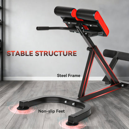 45-Degree Hyperextension Roman Chair, 5-Level Adjustable Back Extension Bench, Heavy-Duty Home Gym Equipment, Red