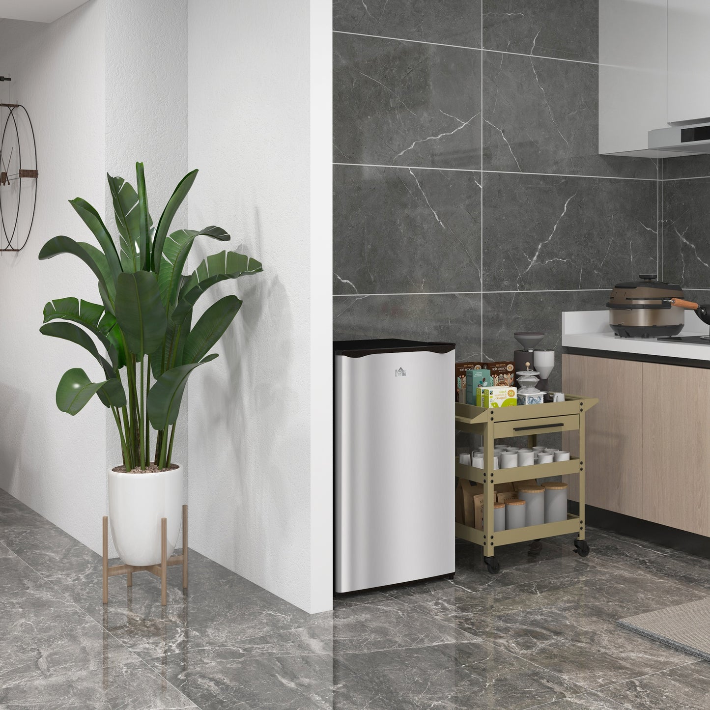 Under Counter Fridge, 91L Small Fridge with Chiller Box, Removable Shelf, Reversible Door, Adjustable Legs