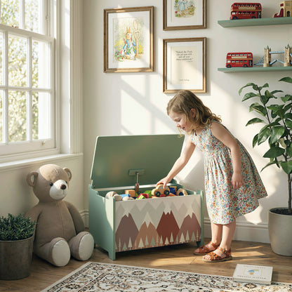 ZONEKIZ Toy Box, Kids Storage Chest, with Lid, Safety Hinge - Green