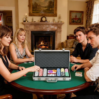 300-Piece Poker Chips Set, Poker Set with Mat, Chips, Two Card Decks, Dealer, Five Dices