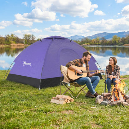 2 Person Camping Tent, Dome Tent with Zipped Doors, Storage Pocket, Portable Handy Bag, Light Purple