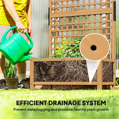 Raised Bed with Drainage Holes, Wood Planter with Trellis for Climbing Plants to Grow Vegetables, Flowers, Yellow