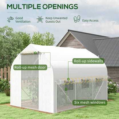 3 x 2(m) Walk-in Polytunnel Greenhouse, Zipped Roll Up Sidewalls, Mesh Door, 6 Mesh Windows