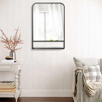 Modern Rectangular Wall Mirror with Storage Shelf, 70 x 50 cm Mirrors for Living Room, Bedroom, Black