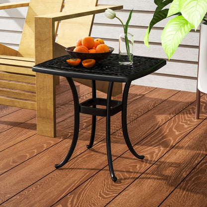 Outdoor Garden Table, Cast Aluminium Patio End Table with Umbrella Hole and Anti-slip Foot Pads for Garden, Patio, Balcony