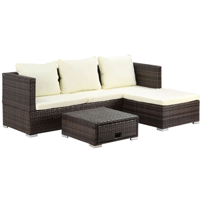 3 Pieces Rattan Garden Furniture Sofa Set, 4 Seater Garden Corner Sofa
