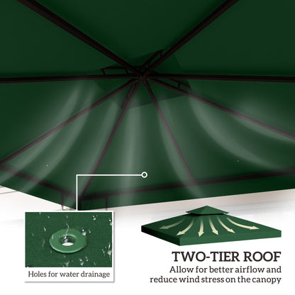 3(m) Gazebo Top Cover Double Tier Canopy Replacement Pavilion Roof Dark Green