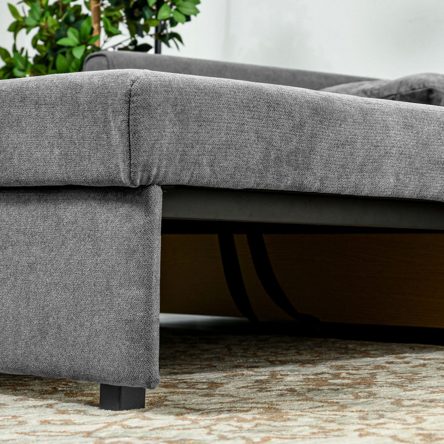Snow Flannel Two-Seater Sofa Bed, with Storage - Grey