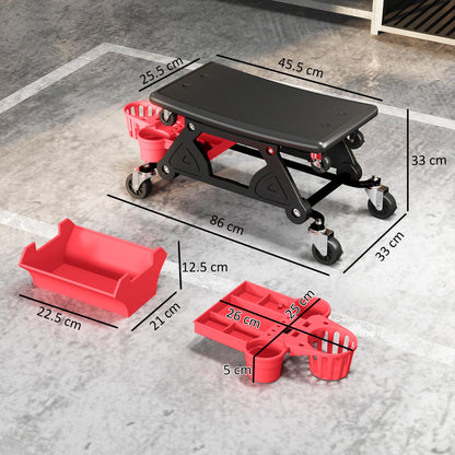 Rolling Mechanic Stool, 135kg Capacity Workshop Stool with 360° Swivel Wheels, Roller Creeper Seat with Slide Out Tool Trays
