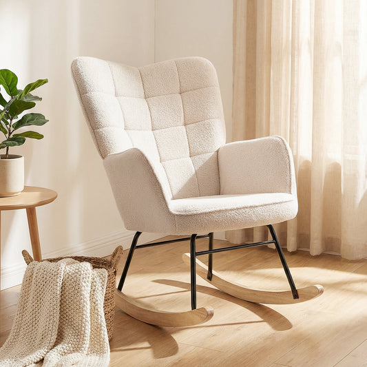 Berber Fleece Nursery Glider Rocker for Nursing, Wingback Rocking Chair for Living Room, Beige