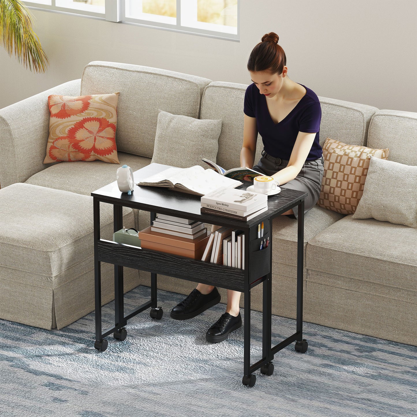 80 cm Drop Leaf Writing Work Desk - Black