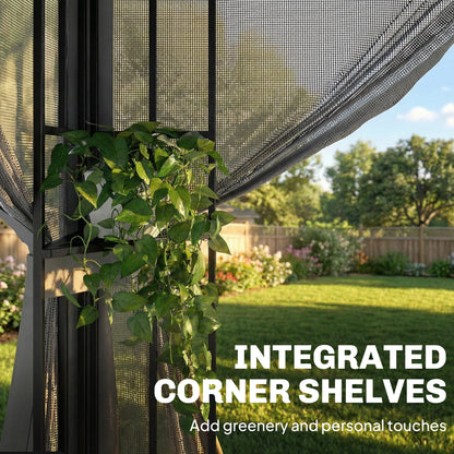 3 x 3.6 m Outdoor Garden Gazebo with Post Shelves, UPF50+ Patio Permanent Pavilion with Hook, Dark Grey