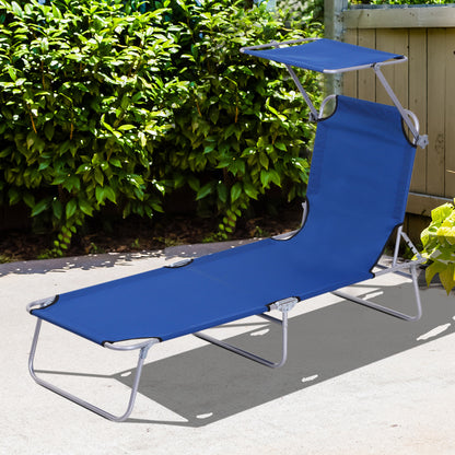 Single Sun Lounger, with Awning and Reclining Back - Blue
