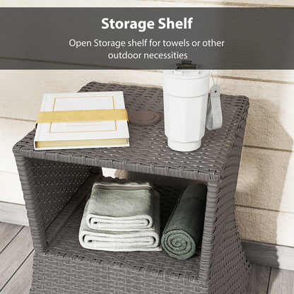 Rattan Outdoor Coffee Table, Wicker Garden Patio Bistro Side Table with Umbrella Hole and Storage Space, Dark Grey