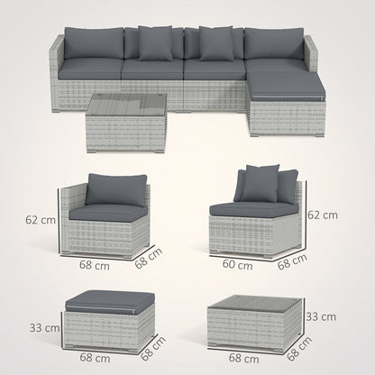 6 Pieces Rattan Corner Sofa Set - Mixed Grey