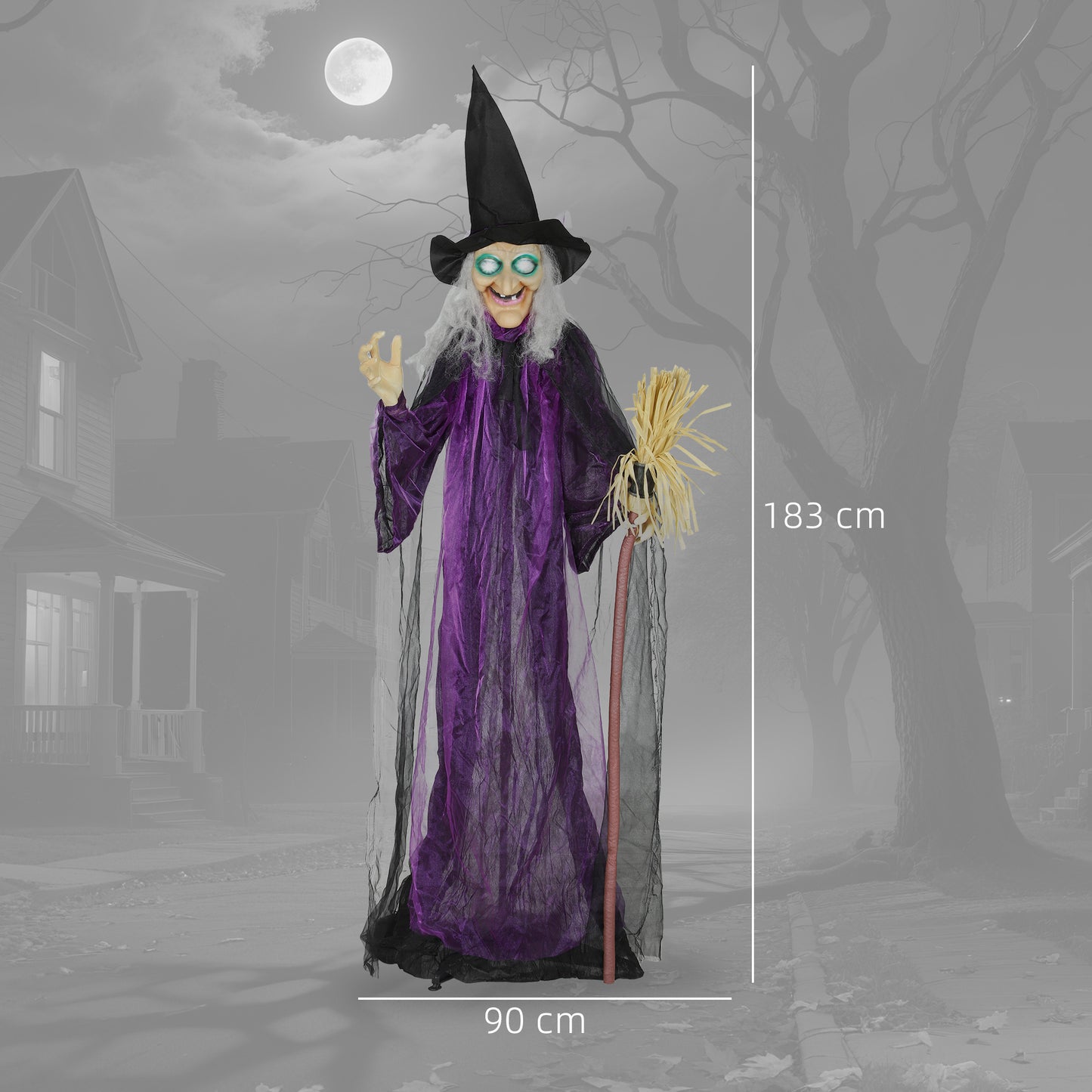 6ft Animated Witch Decoration, with Sound - Purple/White