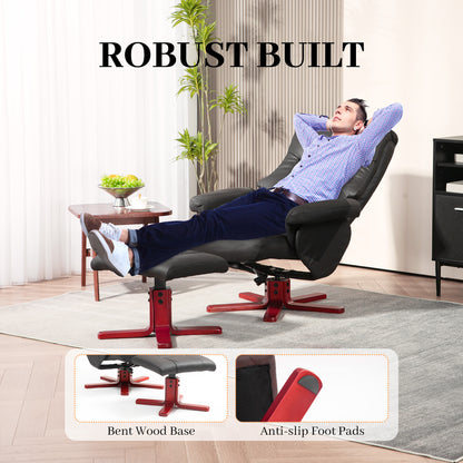 Faux Microfibre Leather Manual Recliner and Footstool Set - Black