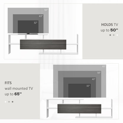 TV Cabinet with Wall Shelf for Wall-Mounted 65" TVs or Standing 40" TVs - White and Grey