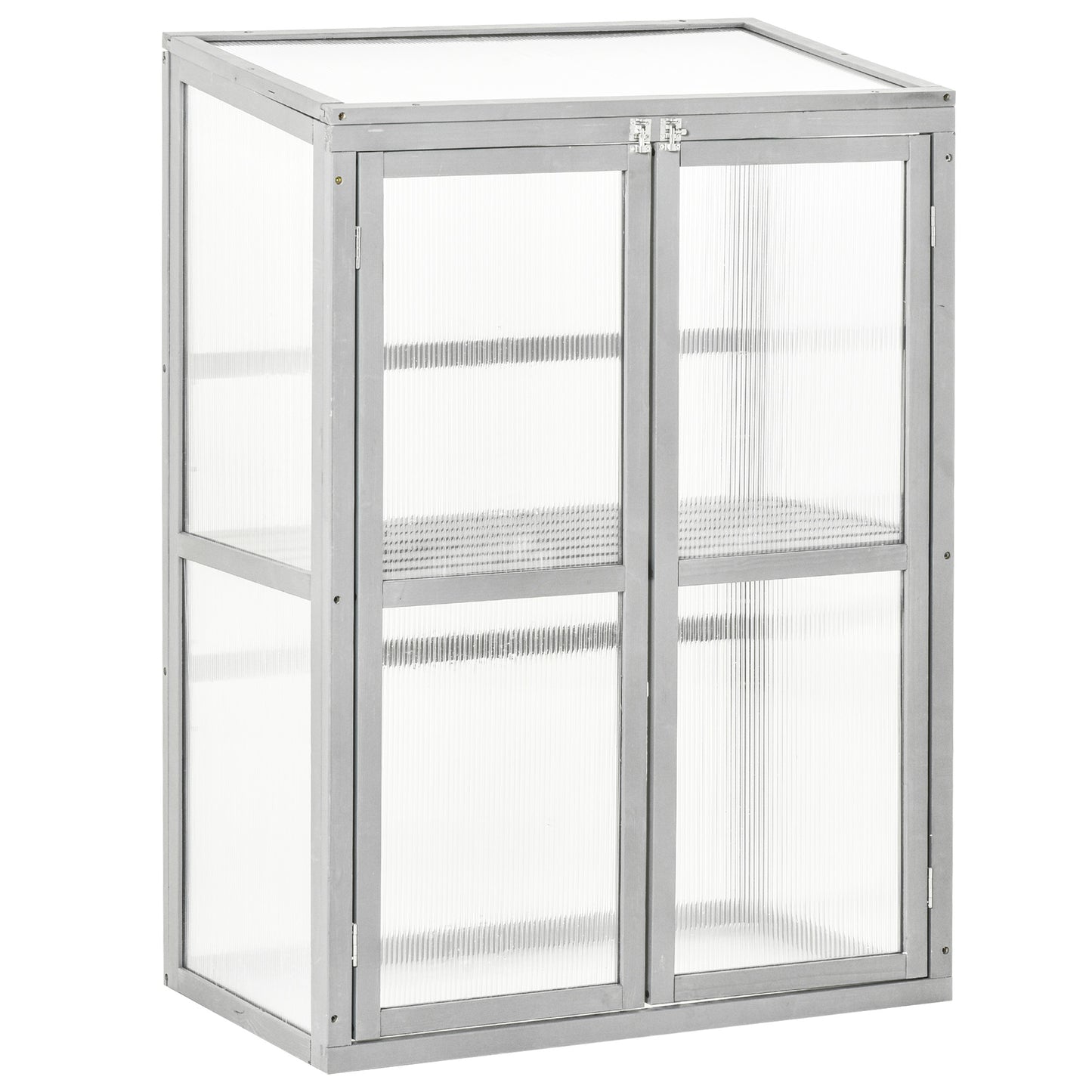 Wooden Cold Frame Greenhouse Polycarbonate Garden Grow House for Flower Vegetable Plants with Adjustable Shelf, Double Doors