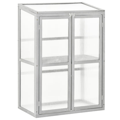 Wooden Cold Frame Greenhouse Polycarbonate Garden Grow House for Flower Vegetable Plants with Adjustable Shelf, Double Doors