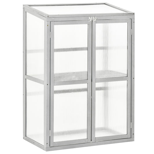 Wooden Cold Frame Greenhouse Polycarbonate Garden Grow House for Flower Vegetable Plants with Adjustable Shelf, Double Doors