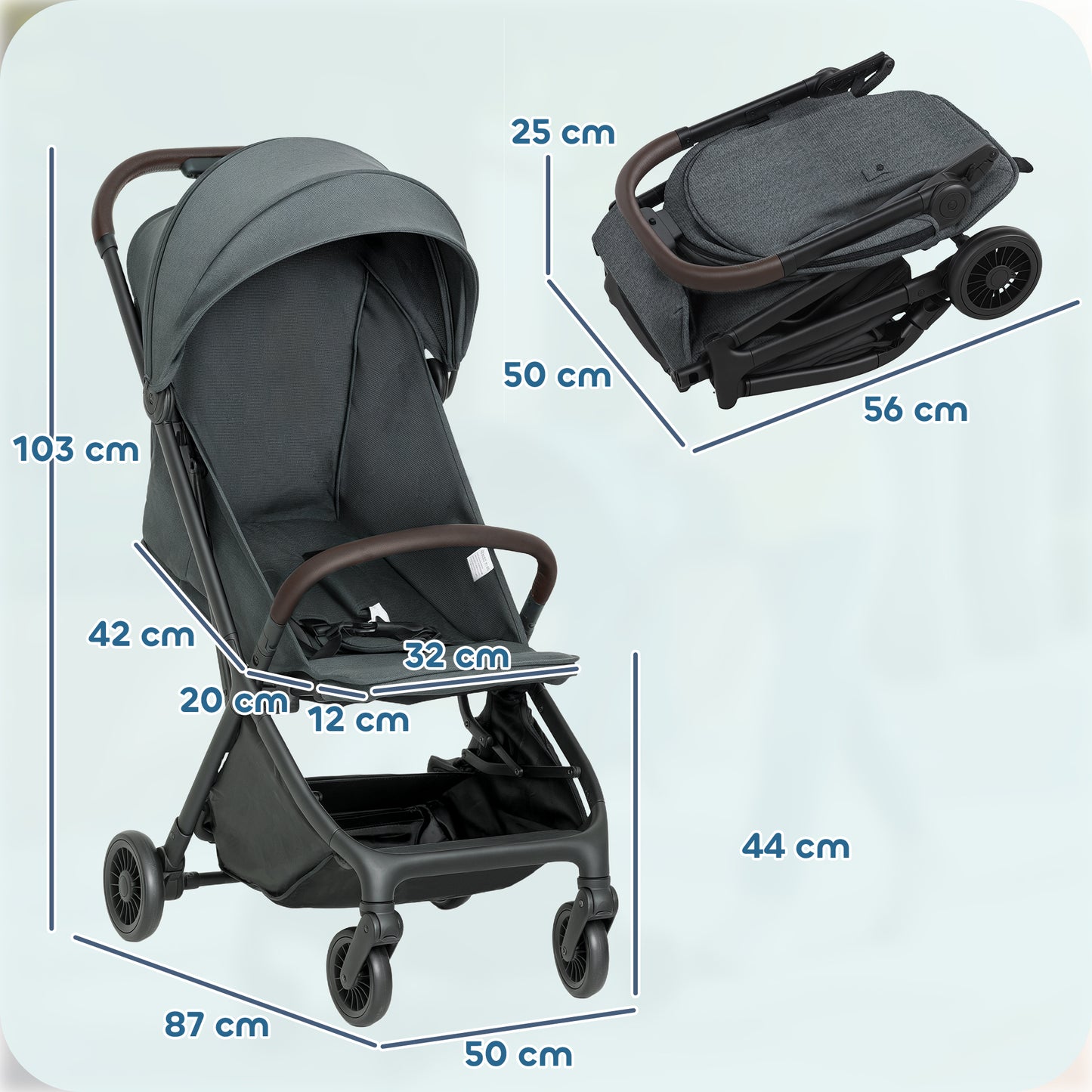 Foldable Baby Stroller with Adjustable Seat, 5-Point Harness, Canopy, Basket, 6.3kg Lightweight & Compact, Dark Grey