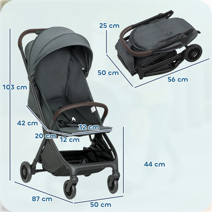 Foldable Baby Stroller with Adjustable Seat, 5-Point Harness, Canopy, Basket, 6.3kg Lightweight & Compact, Dark Grey
