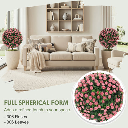 Artificial Rose Topiary UV Resistant, 2-Pack Fake Plants, 55 cm, Pink
