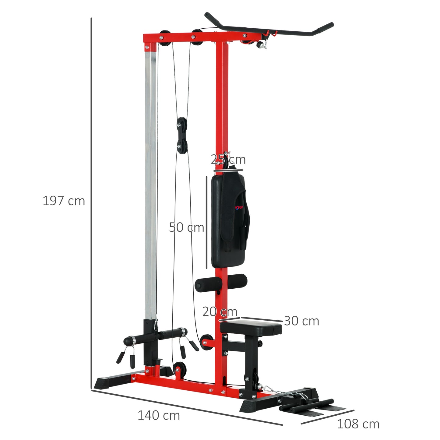 Pull Up Station, Power Cage with Adjustable Seat, for Home Gym - Red