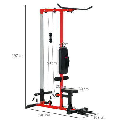 Pull Up Station, Power Cage with Adjustable Seat, for Home Gym - Red