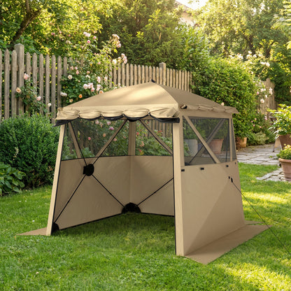 Pop Up Gazebo Waterproof Instant Shelter with Awning Mesh Windows for Camping Patio 2 x 2 m, Khaki