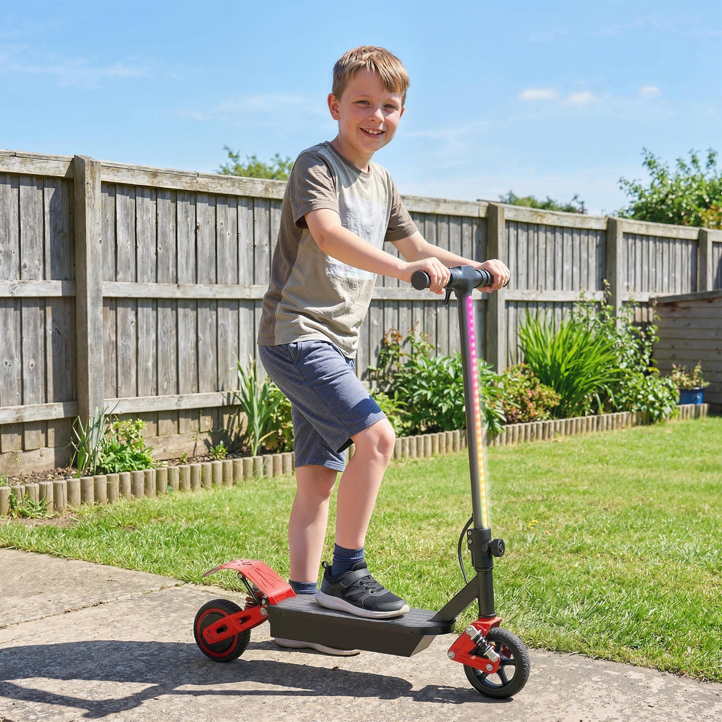 Foldable Kids Electric Scooter with LCD Display, Dual Shock Absorption, Up to 15 KM/H, Max Range 6 KM for Age 6-14, Red