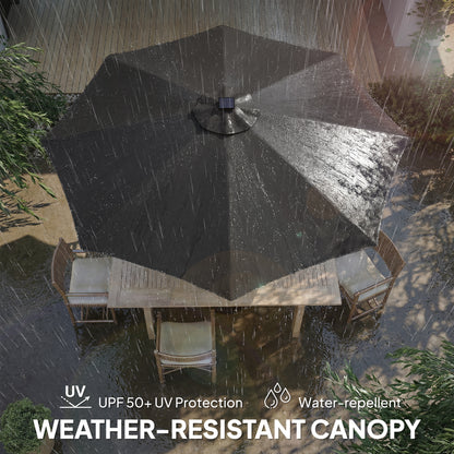 3 m Garden Parasol Umbrella with 112 Solar Powered LED Lights, Patio Umbrella with Crank Handle, Black