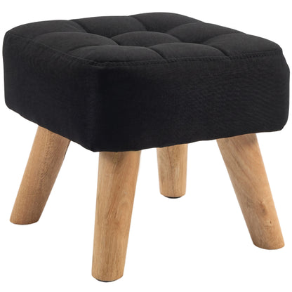 Linen-Look Square Padded Footstool - Black