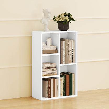 2-Tier Bookshelf with 5 Compartments - White