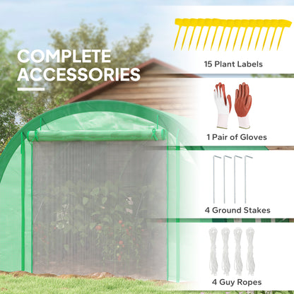 6 x 3(m) Polytunnel Greenhouse with Upgraded Structure, Mesh Door and Windows, 15 Plant Labels, Green