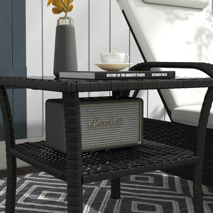 Two-tier PE Rattan Square Coffee Table - Black