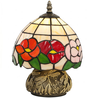 Handcrafted Classic Stained Glass Bedside Lamp, Tiffany-Style Table Lamp with Sculpted Dragonfly Base, Multi-Coloured