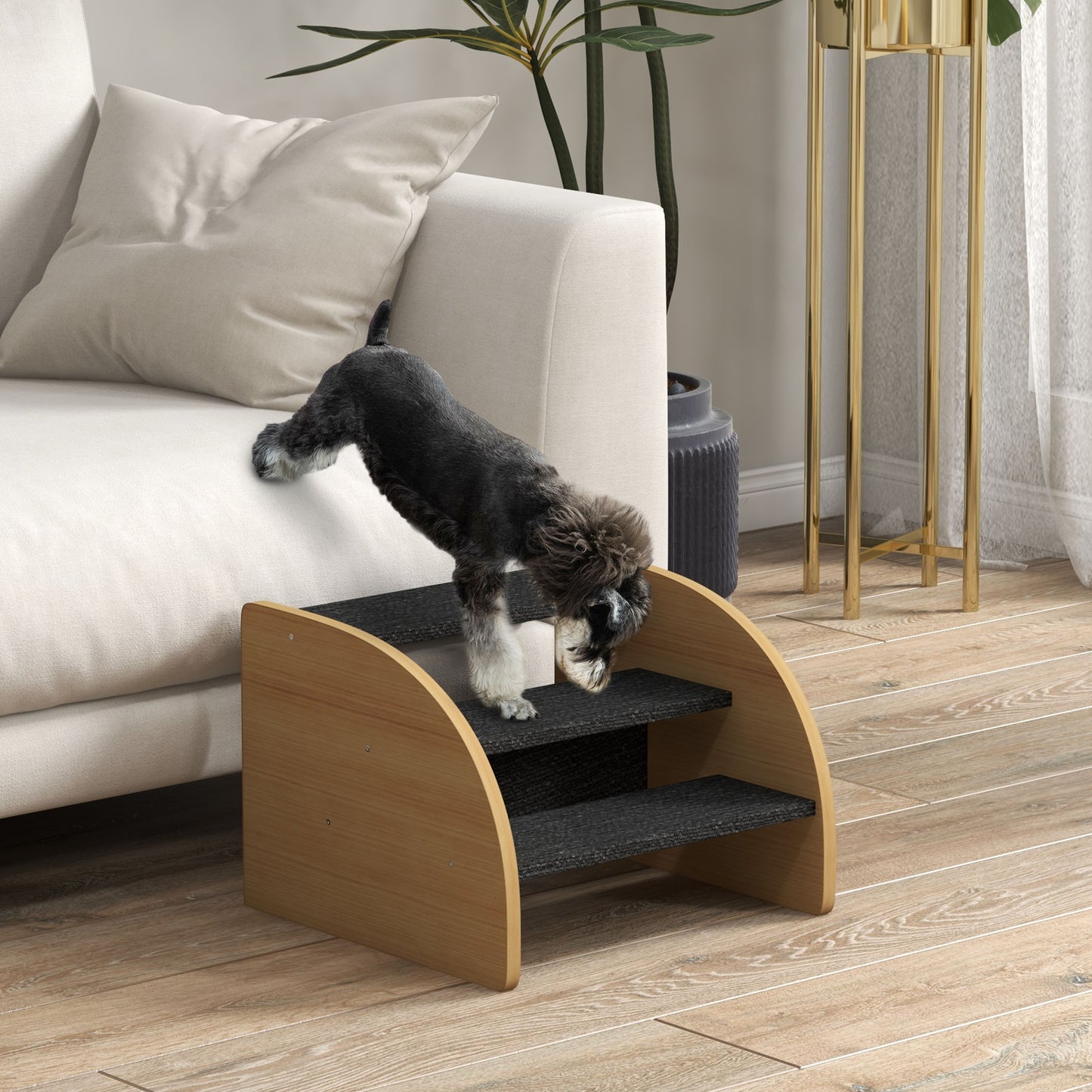 Dog Steps for Sofa and Bed, 3-Step Dog Stairs, Pet Stairs with Side Panels, Non-Slip Feet for Small Puppies