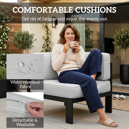 5-Piece Garden Corner Sofa Set with Cushions, 6 Seater Aluminium Garden Furniture Set with Coffee Table, Light Grey