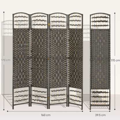4 Panel Folding Privacy Screen, Room Divider with Pine Wood Frame for Living Room and Office, Dark Grey