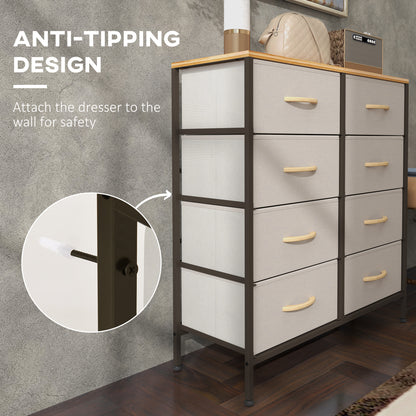 Fabric Chest of Drawers, Industrial Bedroom Dresser with 8 Fabric Drawers, Steel Frame and Wooden Top for Nursery