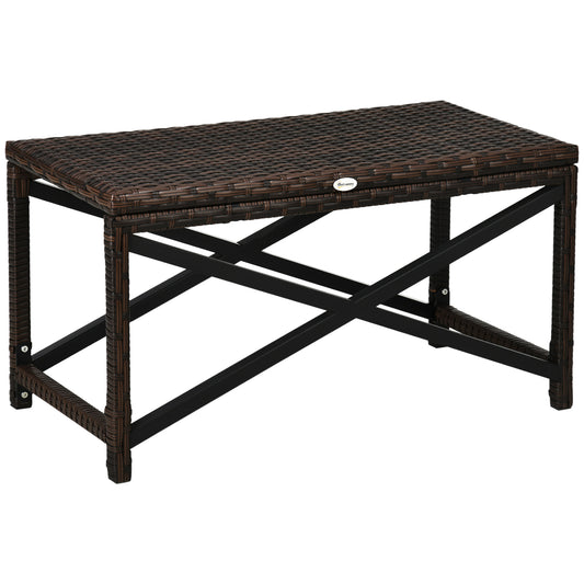 PE Rattan Garden Side Table, Outdoor Coffee Table with X-Shape Frame, Mixed Brown