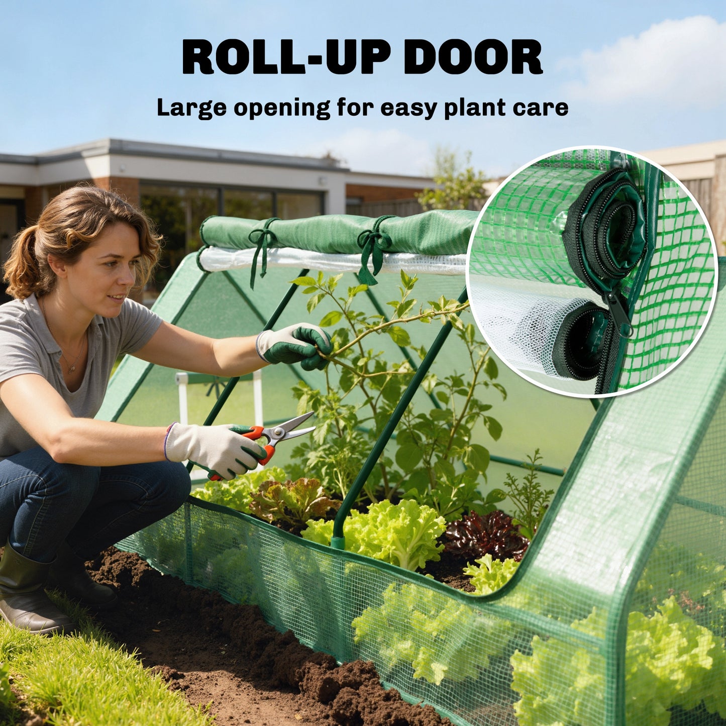 Portable Small Polytunnel, Mini Greenhouse with Mesh Windows for Indoor and Outdoor, 240x90x90cm, Green