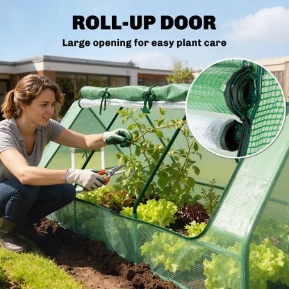 Portable Small Polytunnel, Mini Greenhouse with Mesh Windows for Indoor and Outdoor, 240x90x90cm, Green