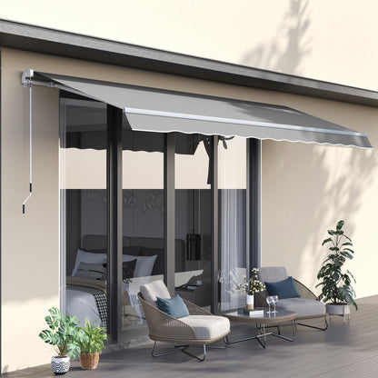 Awning Canopy Manual Retractable Porch Sun Shade Shelter 3 x 2m Light Grey