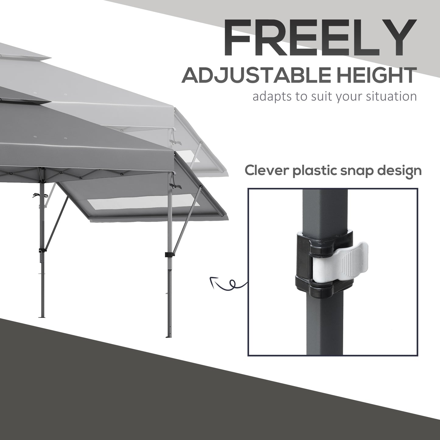 3 x 3m Height Adjustable Pop-Up Gazebo, with Accessories - Grey